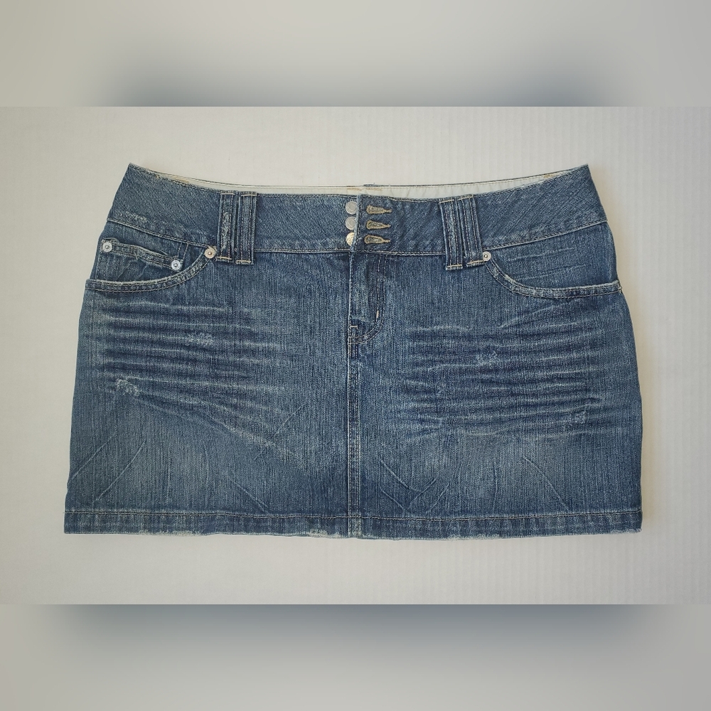 London Jean Women's Blue Denim Distressed Mini Skirt Sz 14
